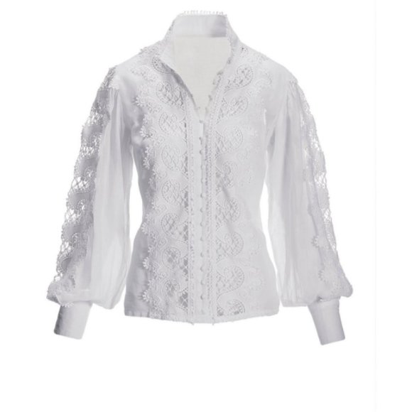 LACE INSET DRAMA-SLEEVE SHIRT - Picture 3 of 4